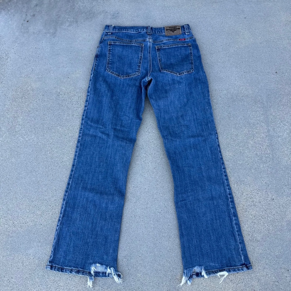 Wrangler Medium Blue Distressed Bootcut Jeans